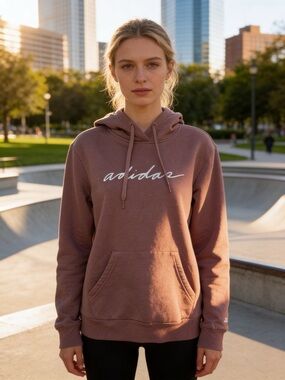 Adidas Aeroready Script Logo Hoodie Mauve Brown Pullover XS
